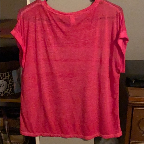 Pink short sleeve top with two white stripes - Picture 2 of 4